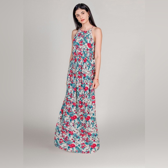 Coco & Jamison Printed Halter Maxi Dress with Open Back - Medium - Picture 3 of 13